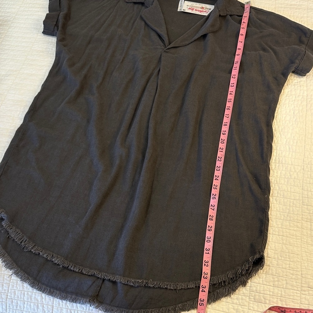 Gray Medium Tunic High Low Hem Long Top V Neck Dolman - Picture 5 of 6